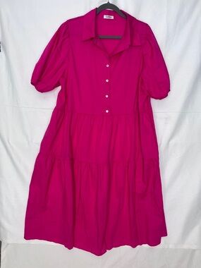 Fuchsia Tiered Button-Front Midi Dress NWOT 2X